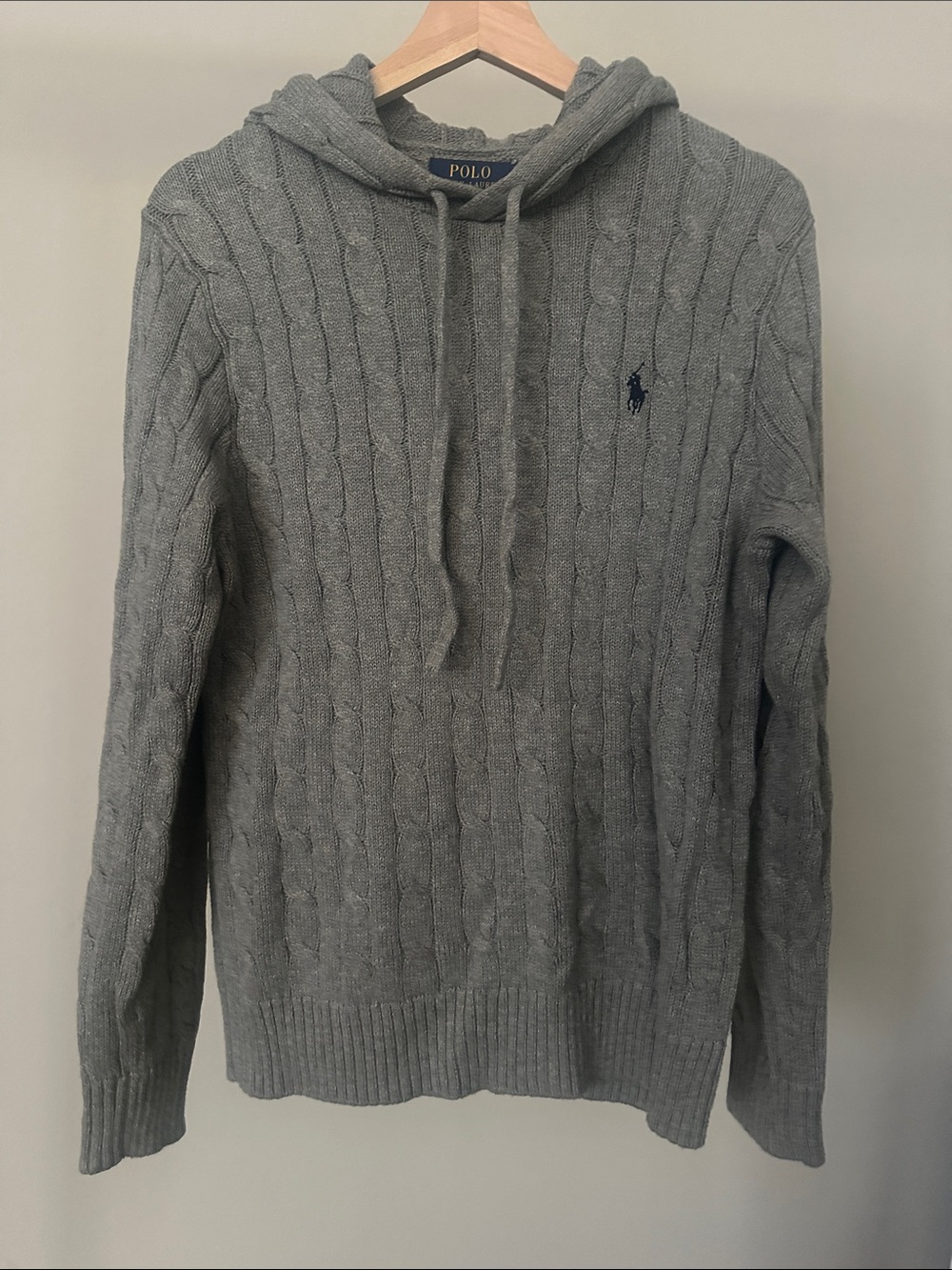 Polo by Ralph Lauren Light Gray Cable-Knit Hooded Sweater